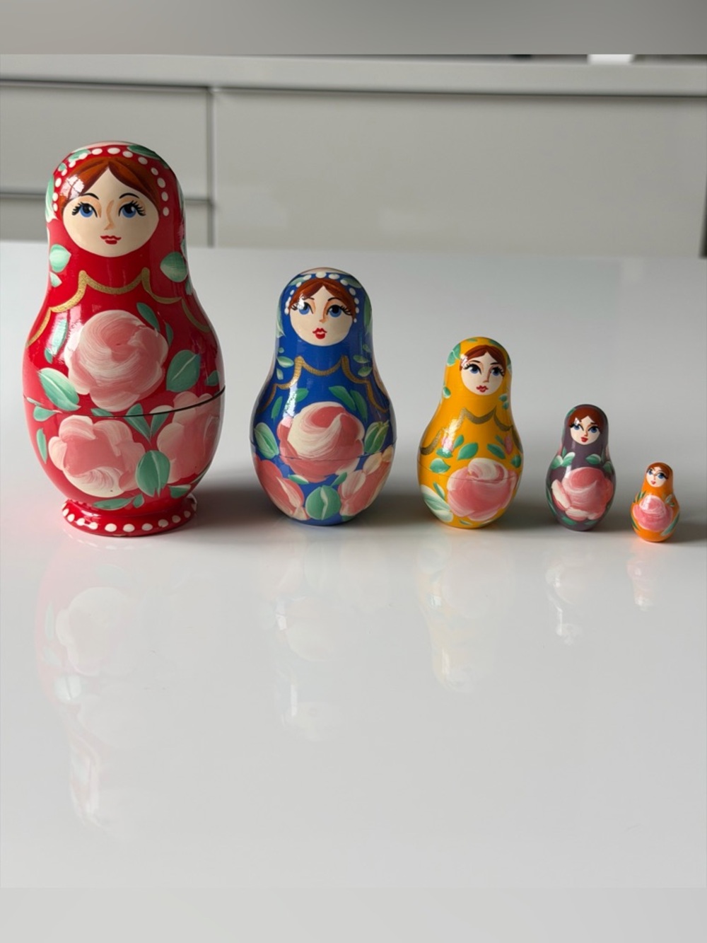 Rainbow Nesting Dolls Wooden Matryoshka Set 5 Pieces Hand Painted Floral